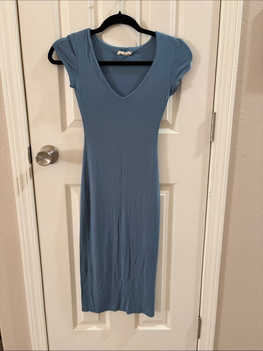 See You Monday Dusty Blue V-Neck Midi Dress